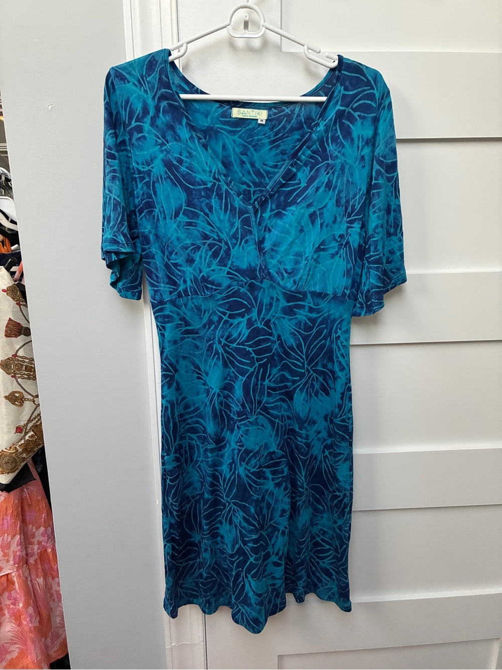 Santiki Teal V-Neck Mini Dress size medium